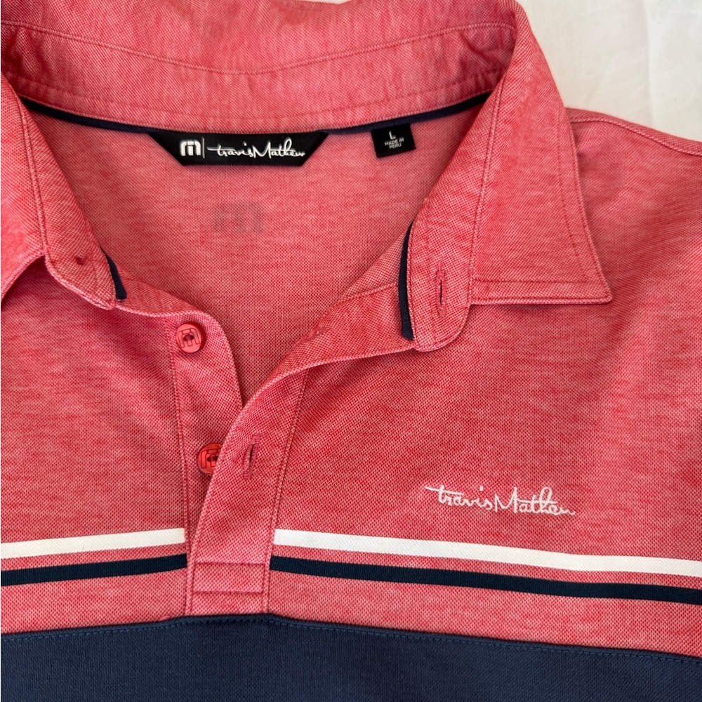 Travis Mathew‎ Heather Red and Navy Golf Polo Shirt - Picture 2 of 7